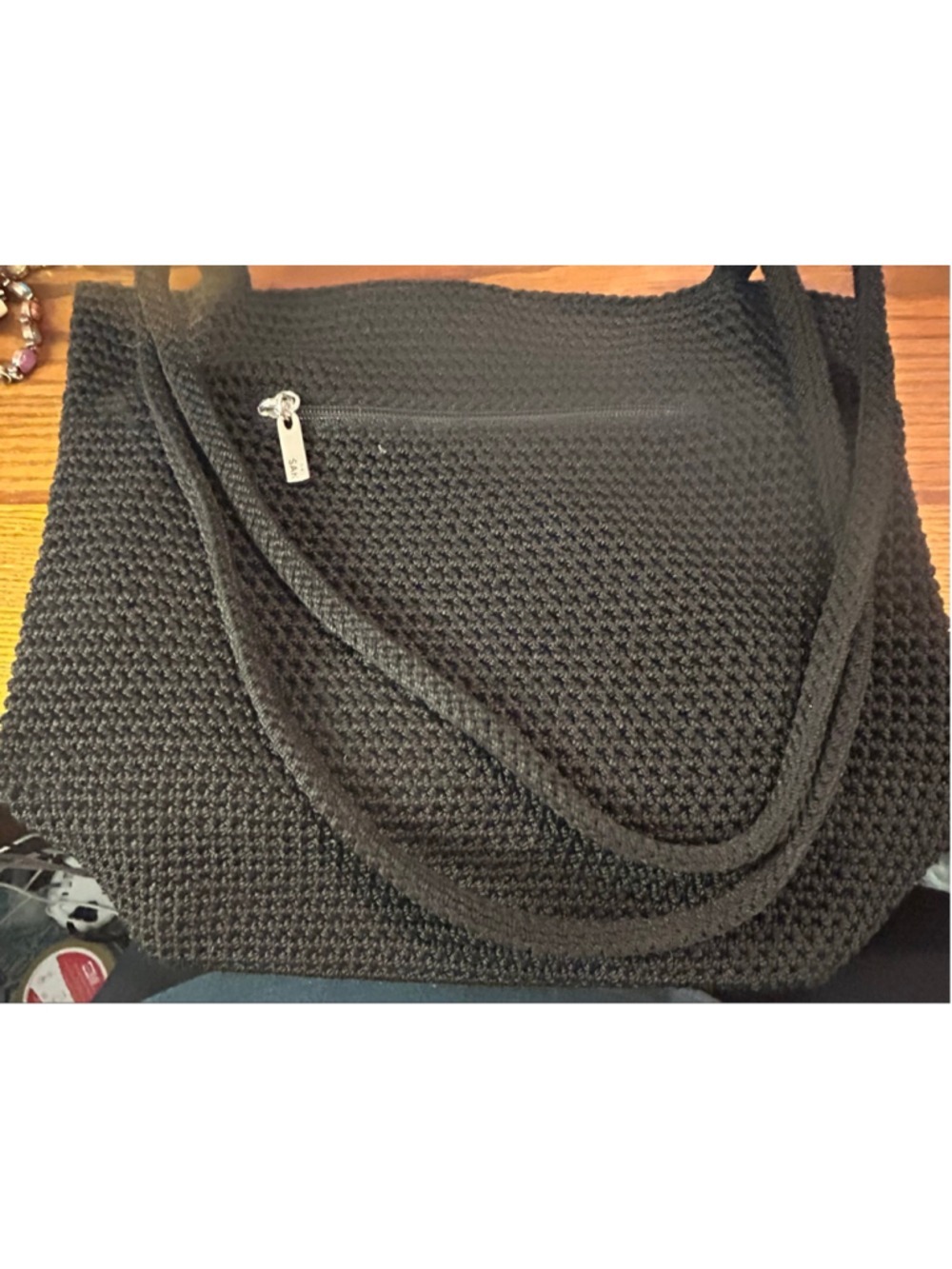 Women's The Sak Black Crochet Tote Bag 12 x 10 x 4